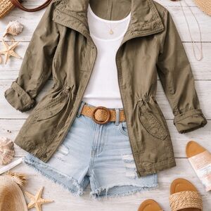 Rubbish Olive Utility Jacket Lightweight Military Style Casual S